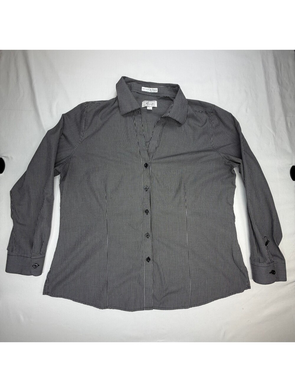 Foxcroft Women's Long Sleeve Blouse Shirt Button Up Gingham Size XL Black White